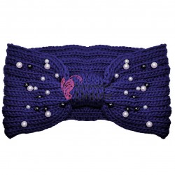 Bentita pentru cap din lana BP038CC Bleumarin cu perle